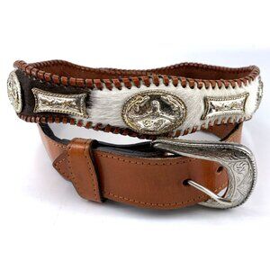Leather Belt Cowhide Concho Mexico Men’s Size 38-44 Brown Western Cowboy